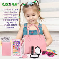 Little Girls Purse, Click N' Play Pretend Play Purse 20 Piece Set, Toys for Girls 3+, Toy Purse with Makeup, Smartphone, Wallet, Keys, Sunglasses EasyOptionXY LLC