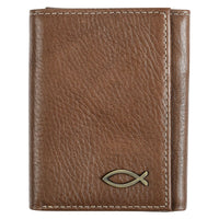 Christian Art Gifts Genuine Premium 100% Full Grain Leather RFID Blocking Trifold Wallet with Jesus Fish Emblem for Men: Faith-based Inspirational Accessory for Credit Cards, Bills, ID, Photos, Brown EasyOptionXY LLC