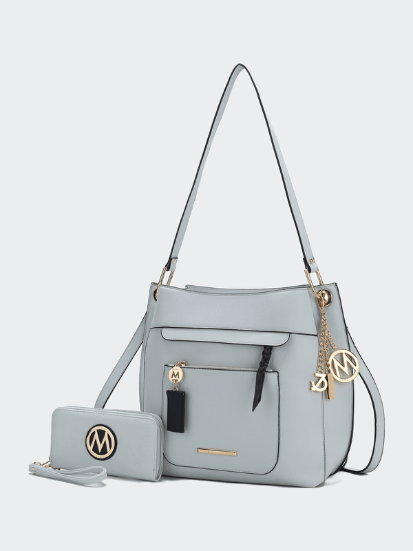 MKF Collection Shivani Vegan Leather Women's Hobo Handbag by Mia K with wallet ¨C 2 pieces (Color Light Blue) EasyOptionXY LLC