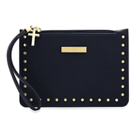 Steeltime Ladies Gold-Tone Studded Navy Spanish Lord's Prayer PU Leather Wristlet EasyOptionXY LLC