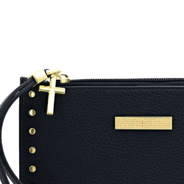 Steeltime Ladies Gold-Tone Studded Navy Spanish Lord's Prayer PU Leather Wristlet EasyOptionXY LLC