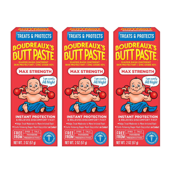Boudreaux's Butt Paste Max Strength, Baby Diaper Rash Cream, Ointment, 2 oz Tube, 3 Pack EasyOptionXY LLC