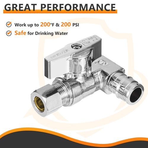 10 Pcs 1/2" PEX Expansion x 1/2" PEX Expansion x 3/8" OD Compr. Tee Stop Valve, 1/4 Turn (Lead Free) Plumbingsell