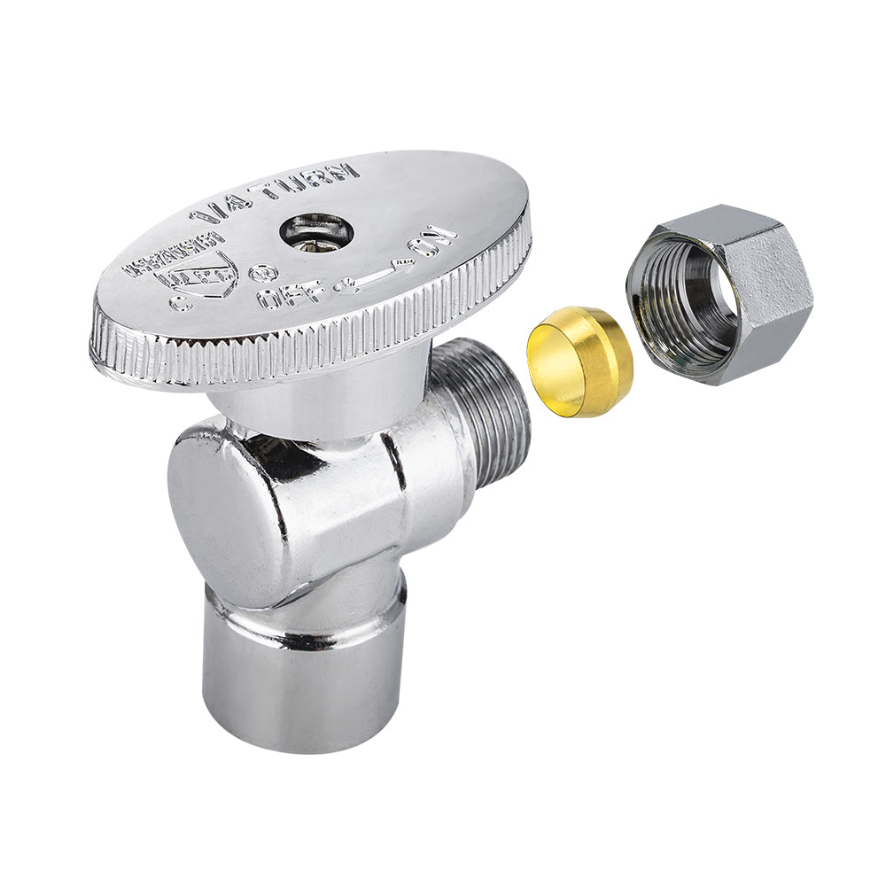 10 Pcs 1/2" Sweat x 3/8" OD Compr. Angle Stop Valve, 1/4 Turn (Lead Free)