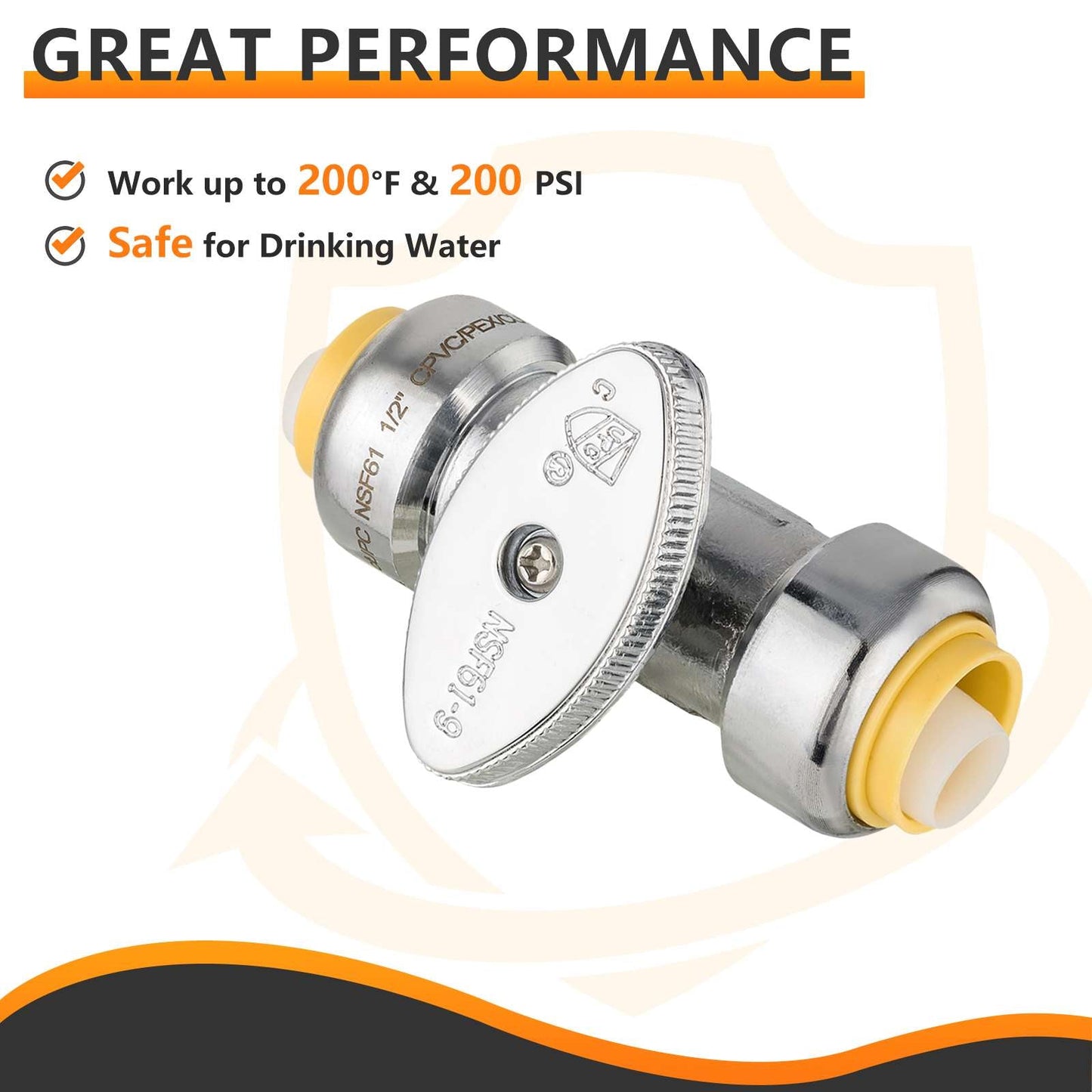 10 Pcs 1/2" Push Connect x 1/4" OD Straight Stop Valve, 1/4 Turn (Lead Free)