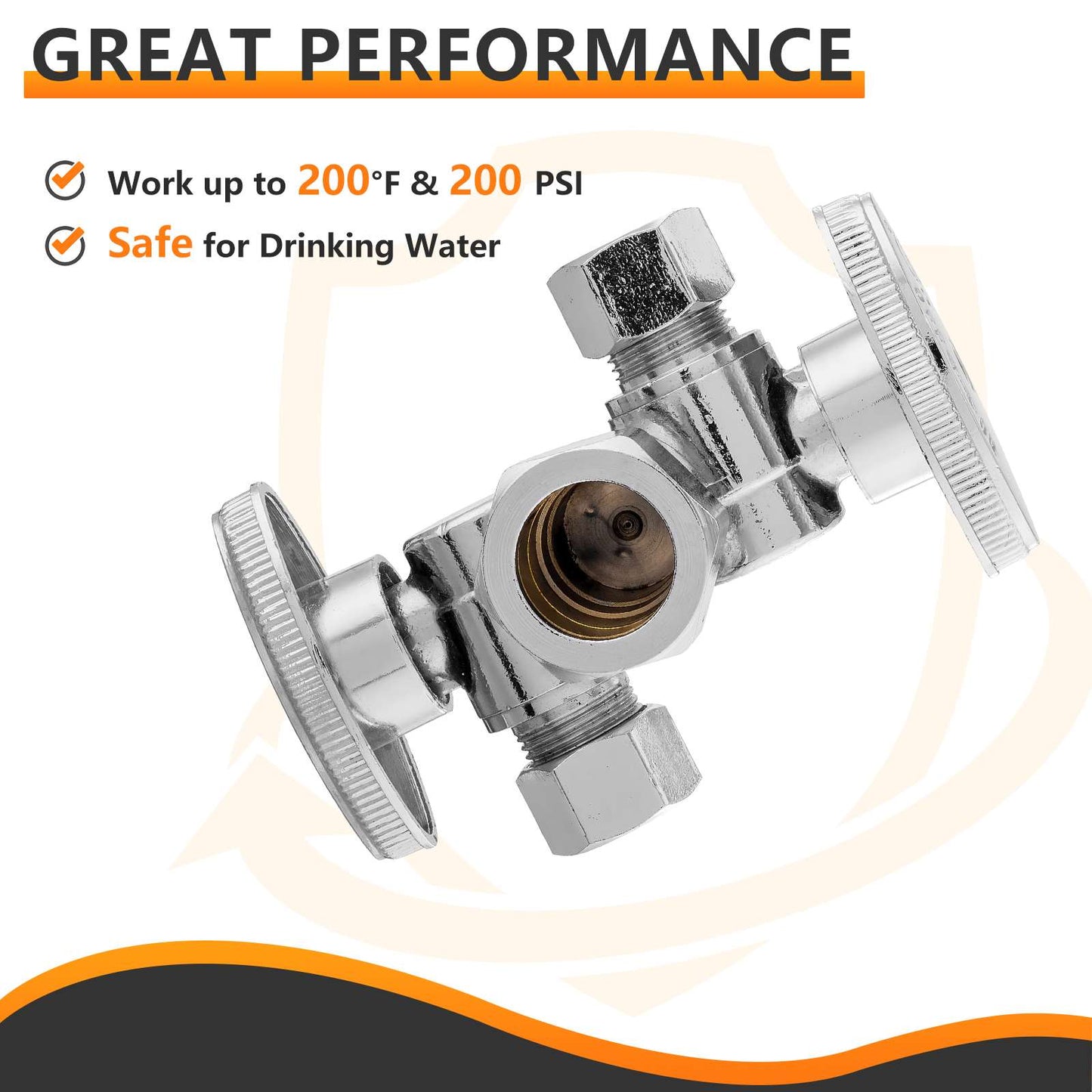 10 Pcs 5/8" OD Compr. x 3/8" OD Compr. x 3/8" OD Compr. 3-Way Stop Valve, Multi Turn (Lead Free)