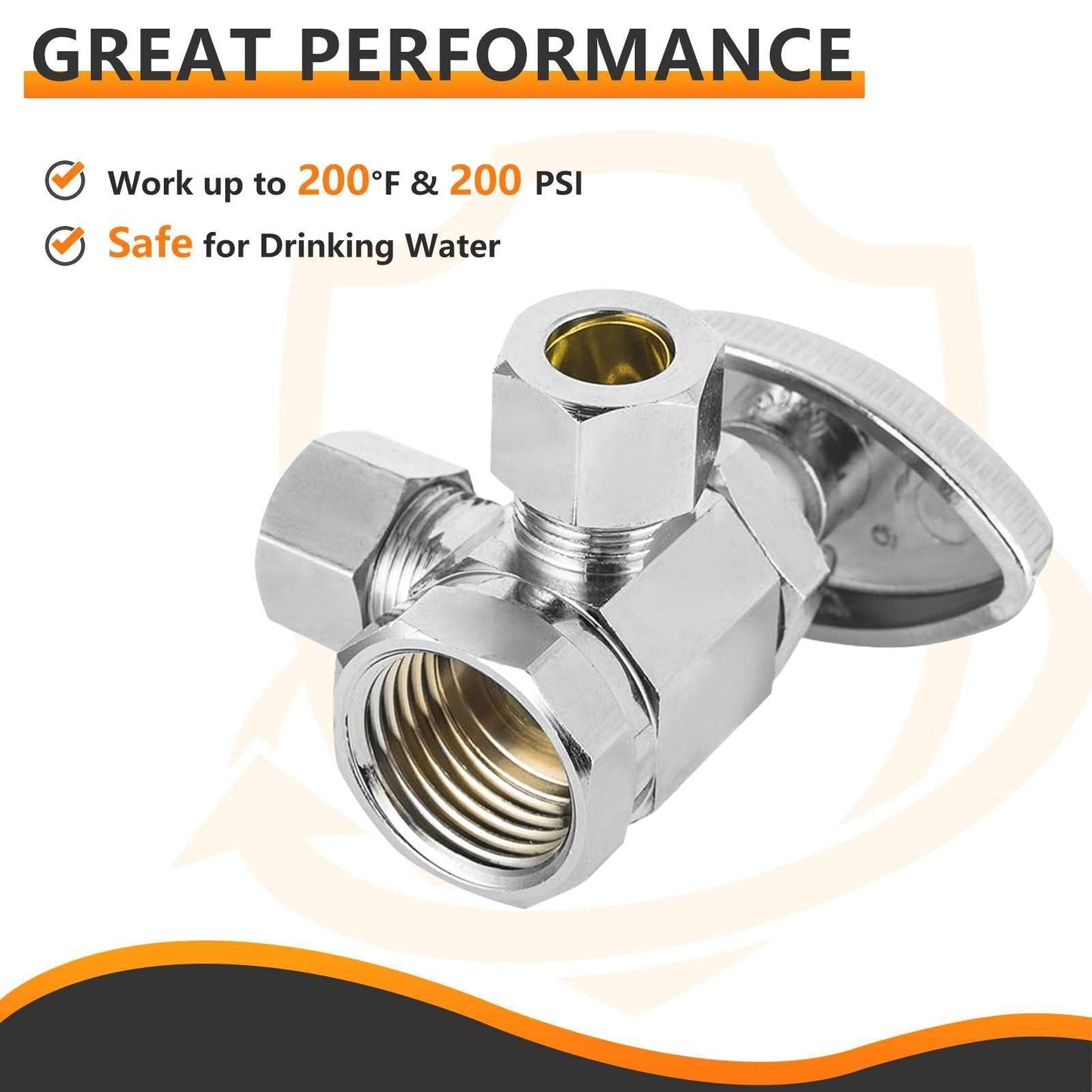 10 Pcs 1/2" FIP x 3/8" OD Compr. x 3/8" OD Compr. Dual Angle Stop Valve, Multi Turn (Lead Free)