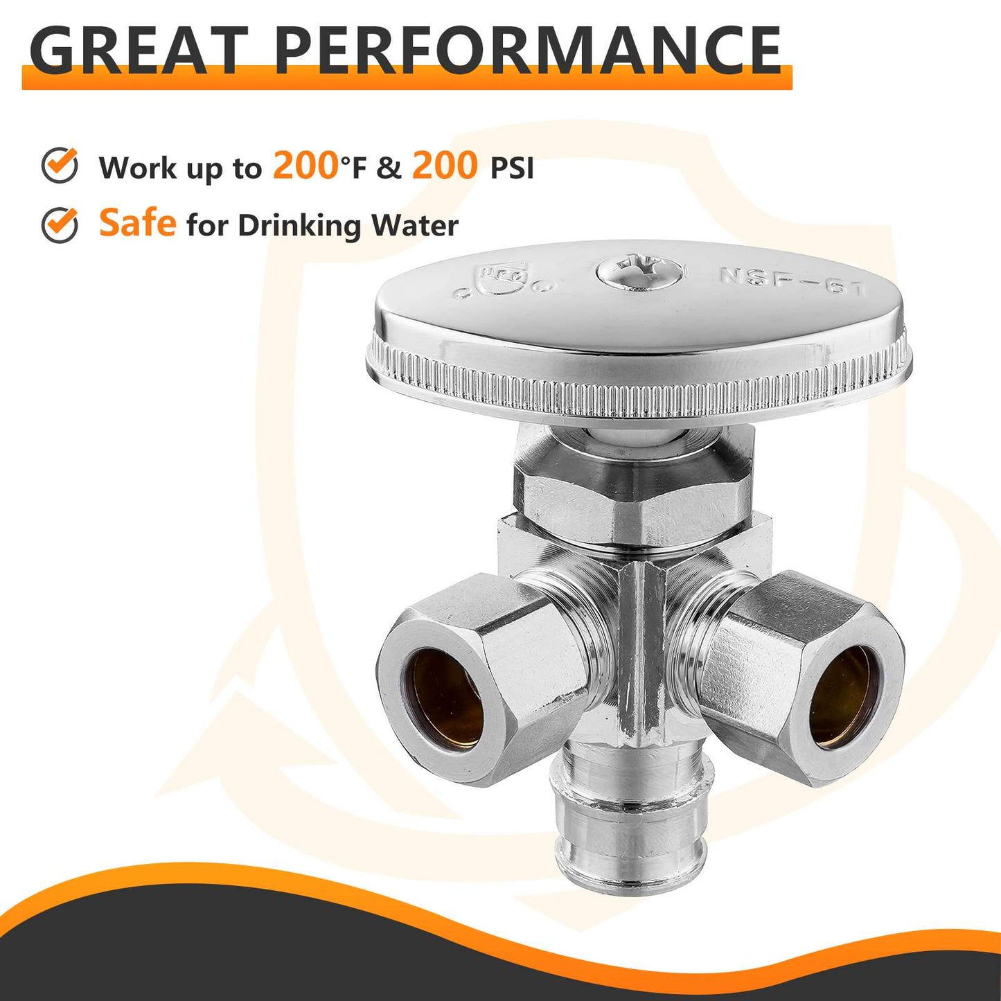 1/2" Pex-a Expansion (F1960) Inlet x 3/8" ODx 3/8" OD Compr. Dual Angle Stop Valve, Multi Turn (Lead Free)