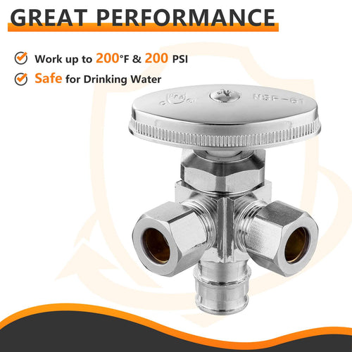 1/2" Pex-a Expansion (F1960) Inlet x 3/8" ODx 3/8" OD Compr. Dual Angle Stop Valve, Multi Turn (Lead Free) Plumbingsell