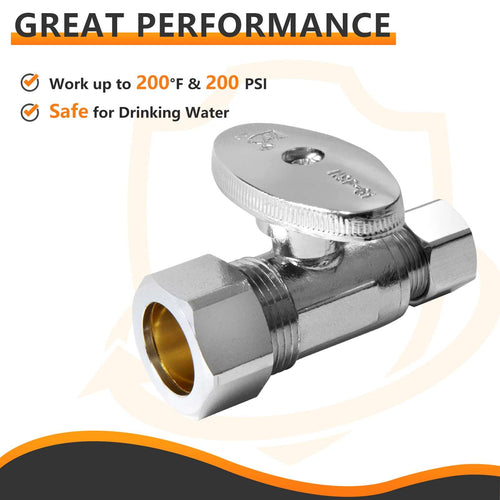 10 Pcs 1/2" Nominal (5/8" OD) Compr. x 3/8" OD Compr. Straight Stop Valve, 1/4 Turn (Lead Free) Plumbingsell