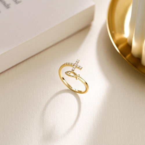 God Jesus Fish And Cross Ring vanimy