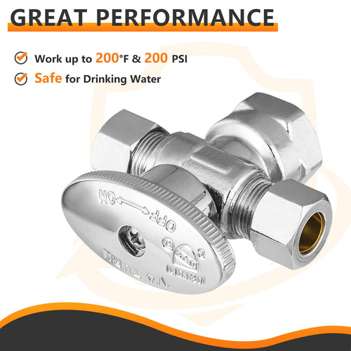 10 Pcs 1/2" FIP x 3/8" OD Compr. x 3/8" OD Compr. Dual Angle Stop Valve, 1/4 Turn (Lead Free) Plumbingsell