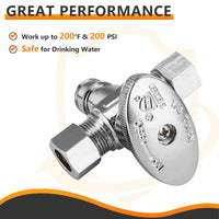 1/2" PEX Expansion x 3/8" OD Compr. x 3/8" OD Compr. Dual Outlet Angle Stop Valve, 1/4 Turn (Lead Free) Plumbingsell