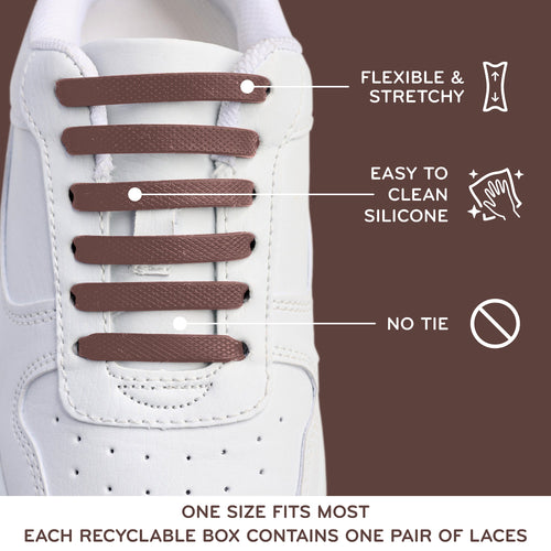 Brown Stretchy Tieless Silicone Elastic Shoelaces | 20 Straps The Original Stretchlace