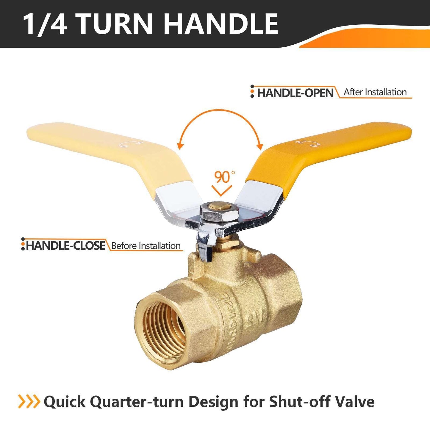 10 Pcs 1/2" FNPT Ball Valve, Yellow (Lead Free)