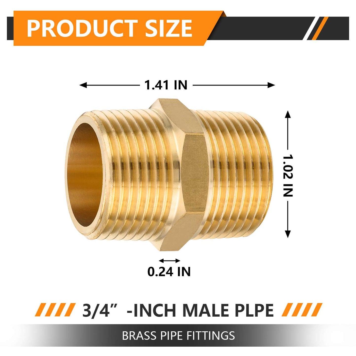 3/4" Male NPT Brass Hex Connector