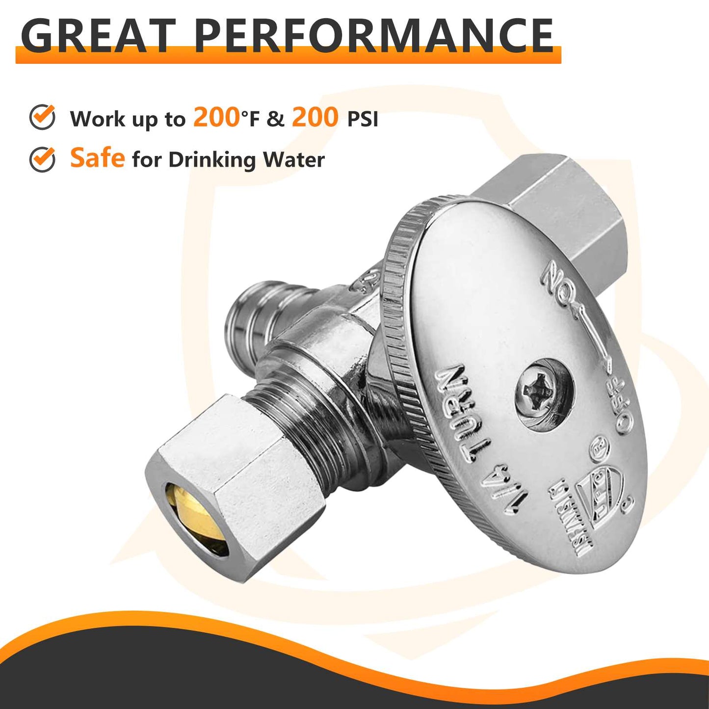 10 Pcs 1/2" PEX Crimp x 3/8" OD Compr. x 3/8" OD Compr. Dual Outlet Angle Stop Valve, 1/4 Turn (Lead Free)