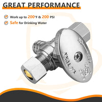 10 Pcs 1/2" PEX Crimp x 3/8" OD Compr. x 3/8" OD Compr. Dual Outlet Angle Stop Valve, 1/4 Turn (Lead Free) Plumbingsell