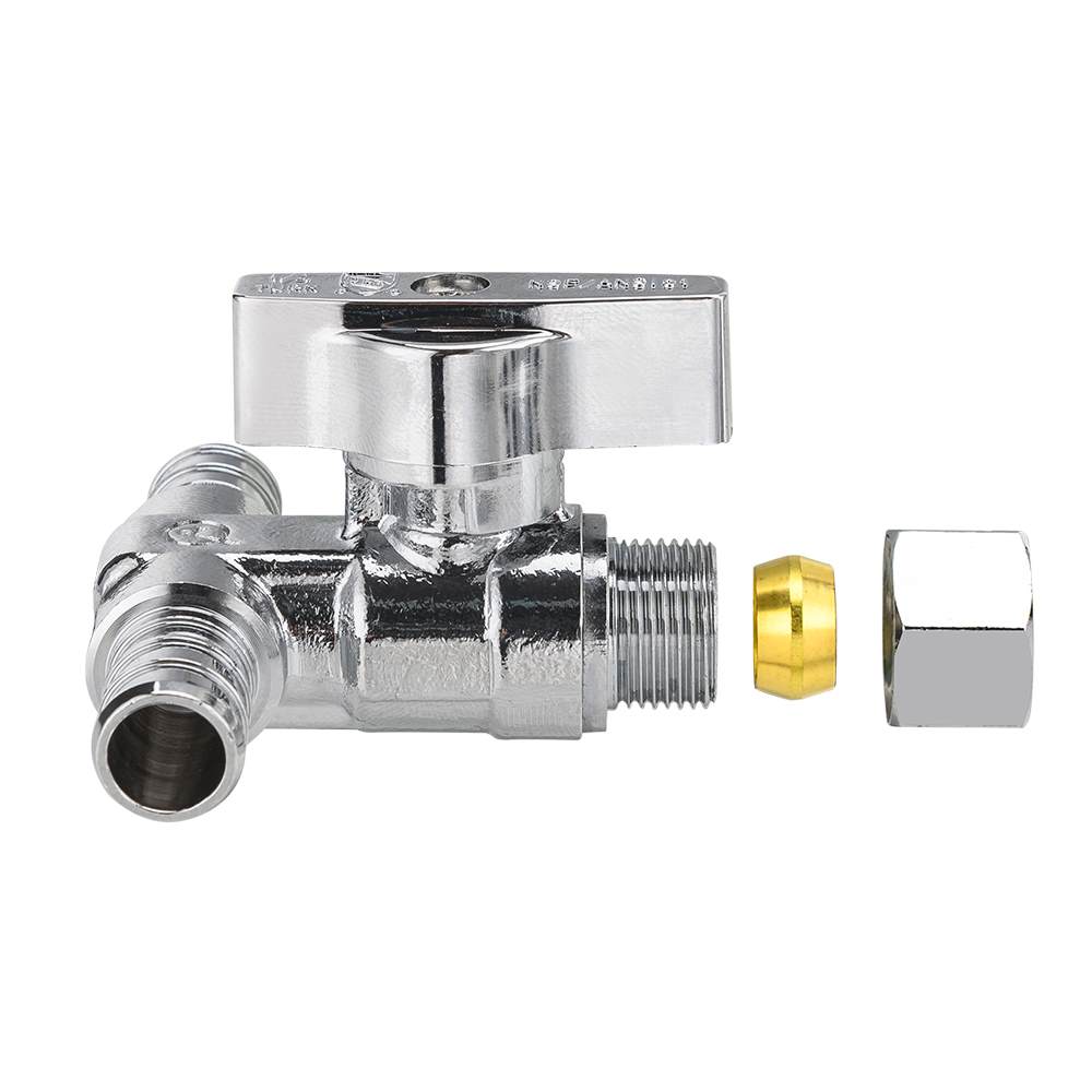 10 Pcs 1/2" PEX Crimp x 1/2" PEX Crimp x 3/8" OD Compr. Tee Stop Valve, 1/4 Turn (Lead Free)