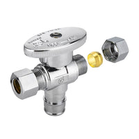 10 Pcs 1/2" PEX Expansion x 3/8" OD Compr. x 3/8" OD Compr. Dual Outlet Angle Stop Valve, 1/4 Turn (Lead Free) Plumbingsell