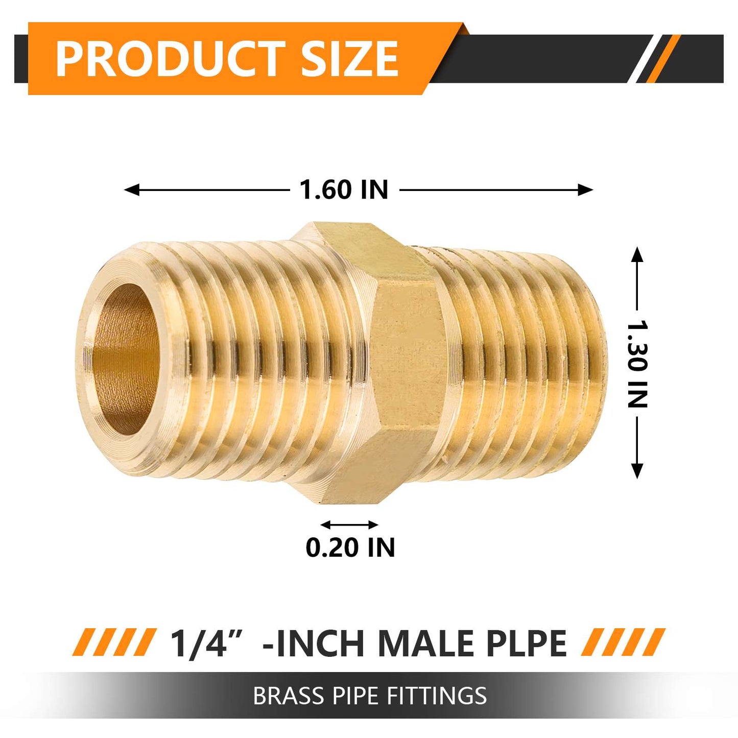 30 Pcs 1/4" Male NPT Brass Hex Connector