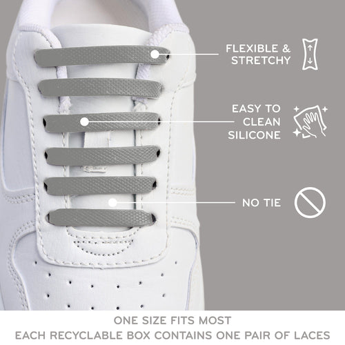 Grey Stretchy Tieless Silicone Elastic Shoelaces | 20 Straps The Original Stretchlace