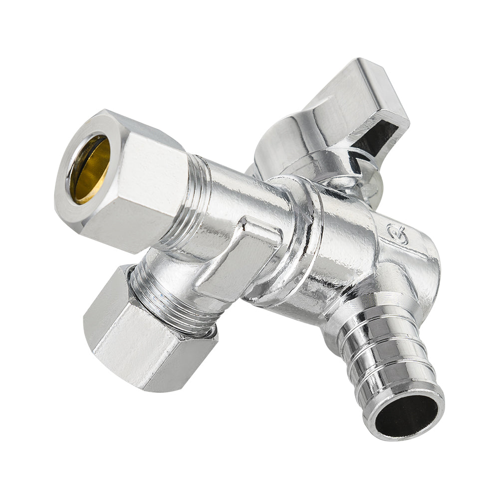10 Pcs 1/2" PEX Crimp x 3/8" ODx 3/8" OD Compr. Split Angle Stop Valve, Quarter Turn (Lead Free)