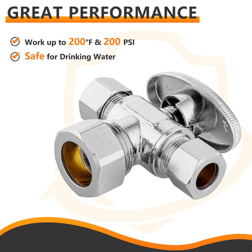 5/8" OD Compr. x 3/8" OD Compr. x 3/8" OD Compr. Dual Outlet Angle Stop Valve, 1/4 Turn (Lead Free) Plumbingsell