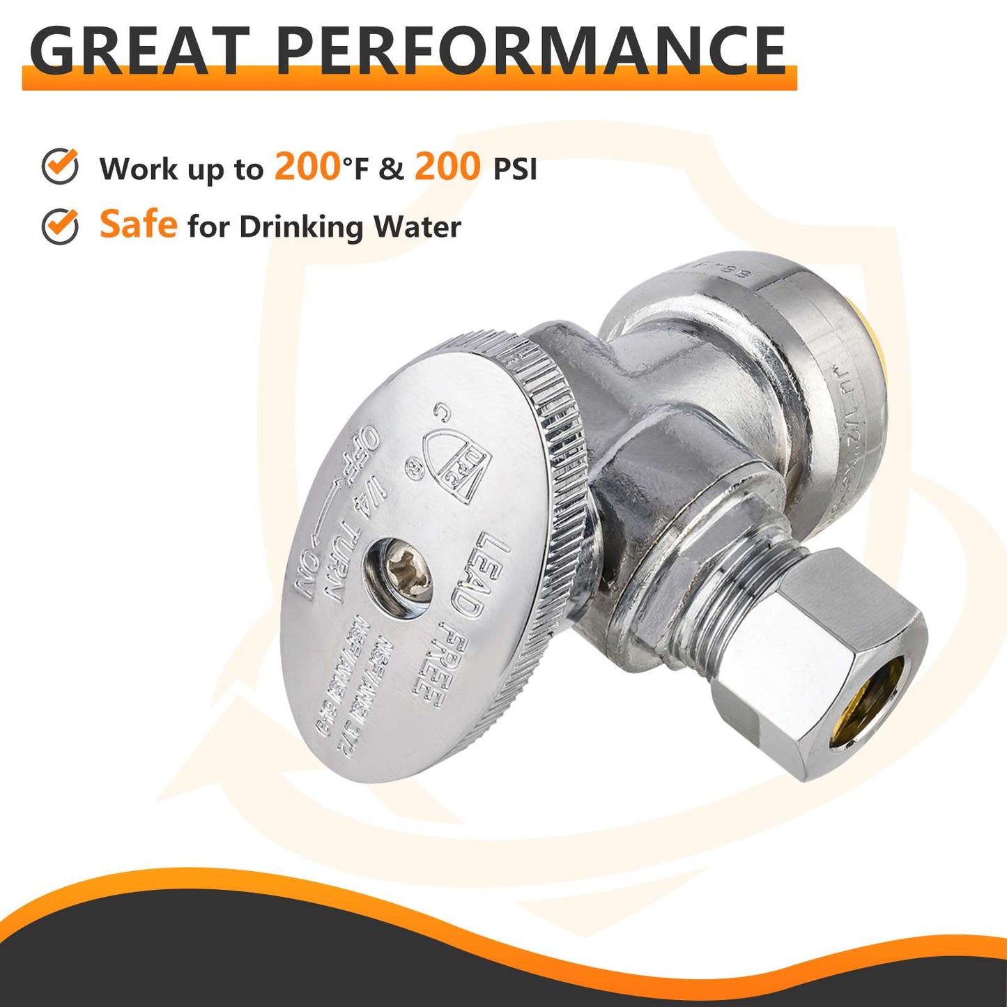 10 Pcs 1/2" Push Connect x 3/8" OD Compr. Angle Stop Valve, 1/4 Turn (Lead Free)