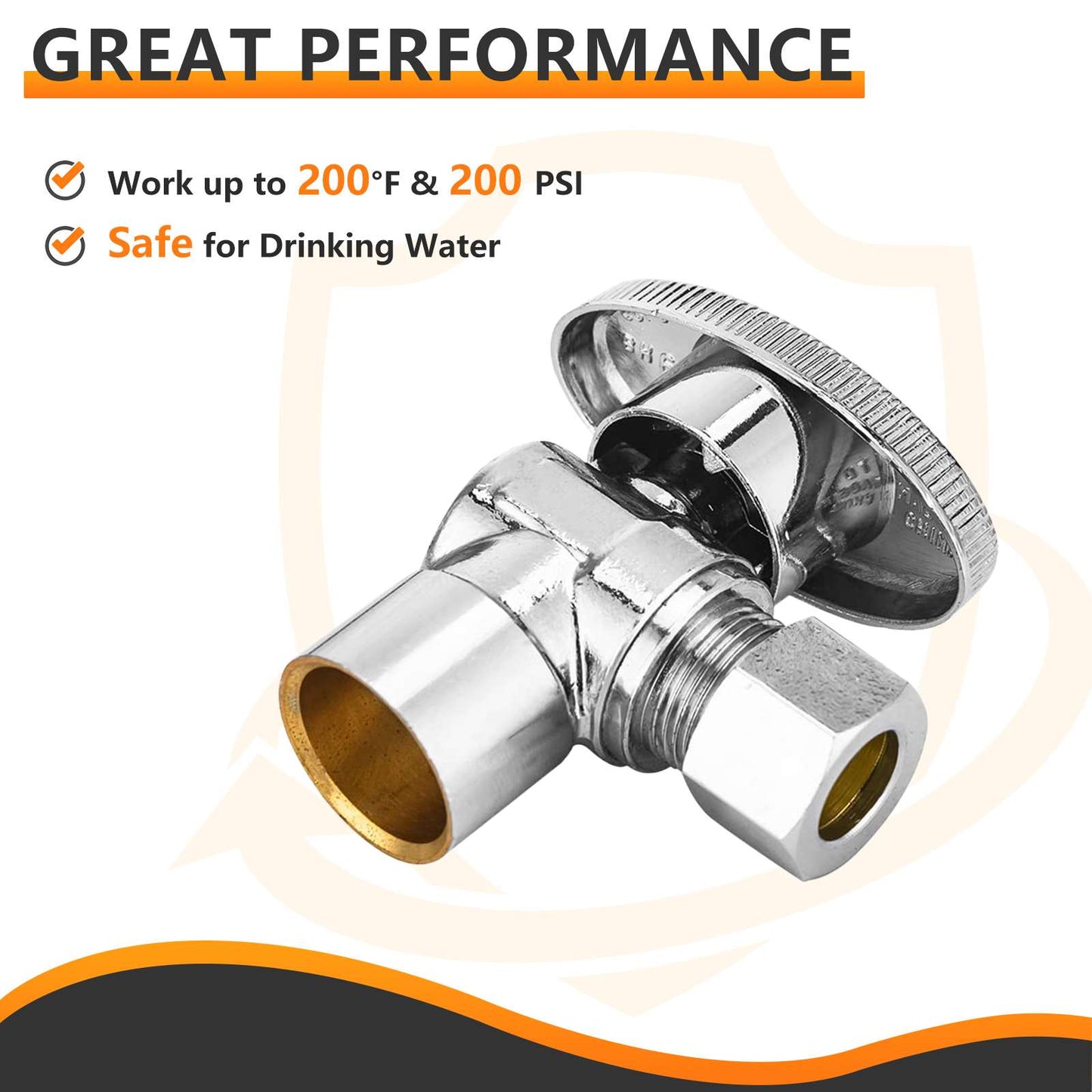 10 Pcs 1/2" Sweat x 3/8" OD Compr. Angle Stop Valve, 1/4 Turn (Lead Free)