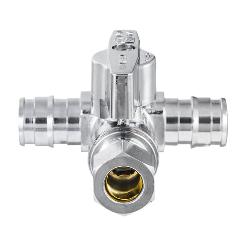 1/2" PEX Expansion x 1/2" PEX Expansion x 3/8" OD Compr. Tee Stop Valve, 1/4 Turn (Lead Free) Plumbingsell