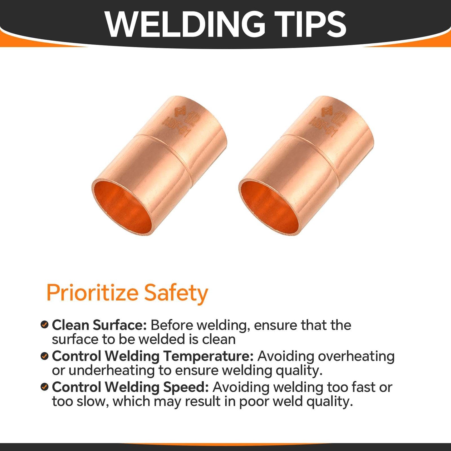 Pro 50 Pack 1/2" Copper Coupling With Rolled Stop