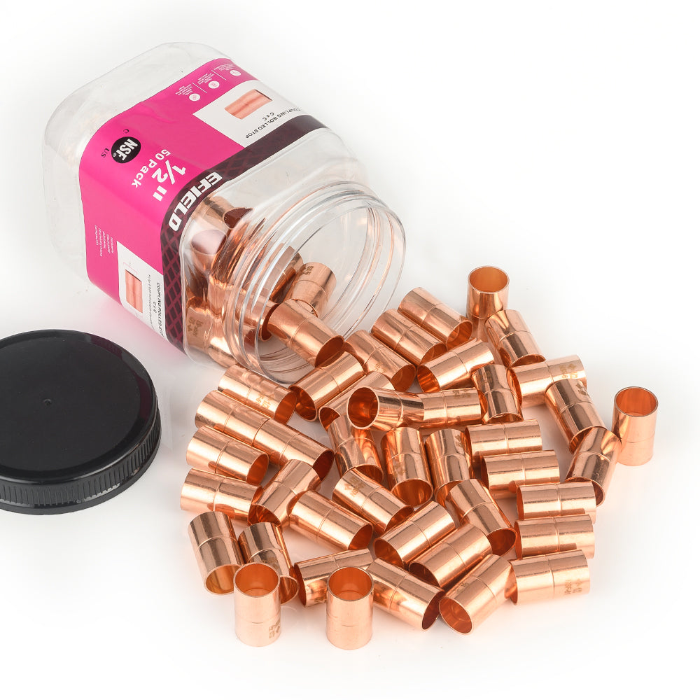 Pro 50 Pack 1/2" Copper Coupling With Rolled Stop