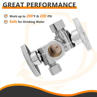 5/8" ODx 3/8" OD Compr. x 1/4" OD Compr. Dual Stop Valve, 1/4 Turn (Lead Free) Plumbingsell