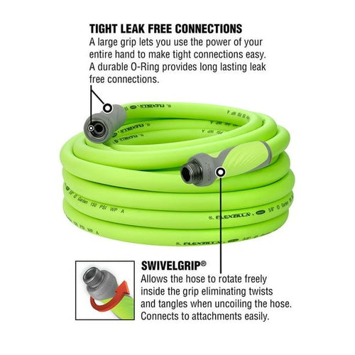 Flexzilla? SwivelGrip? Garden Hose, 5/8" x 50', 3/4" - 11 1/2 GHT Fittings, ZillaGreen? EasyOptionXY LLC