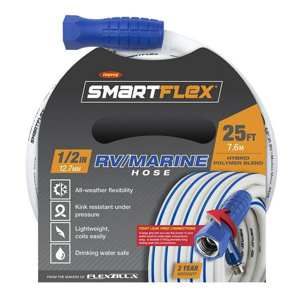 SmartFlex? RV/Marine Hose, 1/2" x 25', 3/4" - 11 1/2 GHT Fittings EasyOptionXY LLC