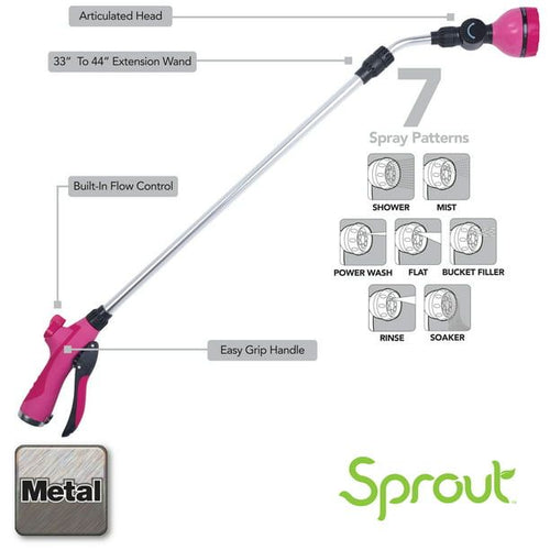 Sprout 7-Pattern 33" Extension Watering Wand in Raspberry Red EasyOptionXY LLC