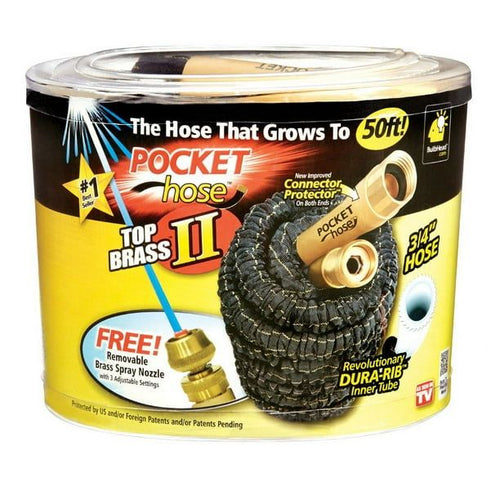 As Seen on Tv Pocket Hose Top Brass Bullet II Retractable Kink Free Garden Hose, 50ft EasyOptionXY LLC