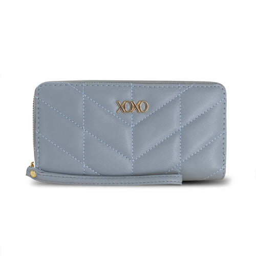 XOXO Women's Powder Blue Vegan Leather Quilted Single Zip Wallet Clutch withWristlet EasyOptionXY LLC