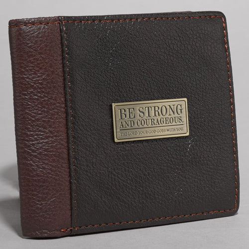 Strong and Courageous Brown Genuine Leather Wallet - Joshua 1:9 EasyOptionXY LLC