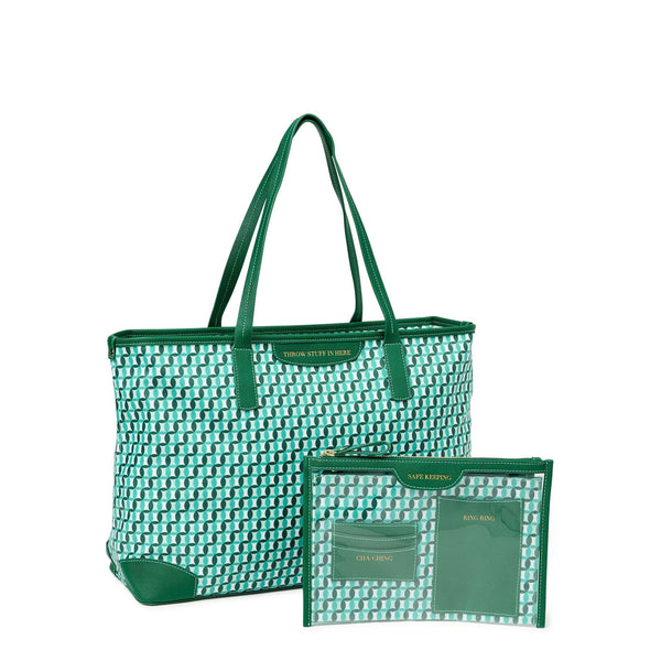 Time and Tru Women's Sustainable Signature Tote and Pouch Set, 2-Piece Mint Chip EasyOptionXY LLC
