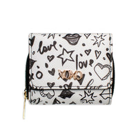 XOXO Women's Mini Black Graffeti Saffiano Leather Zip Indexer Wallet withCrossbody Strap EasyOptionXY LLC