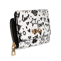 XOXO Women's Mini Black Graffeti Saffiano Leather Zip Indexer Wallet withCrossbody Strap EasyOptionXY LLC