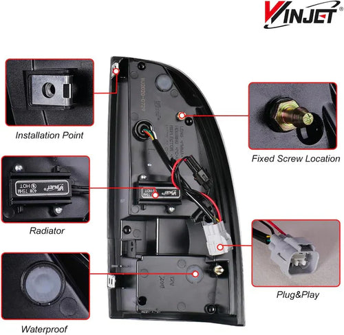 Winjet 2005-2015 Toyota Tacoma LED Tail Lights - Glossy Black/ Clear OffRoadUSA.com