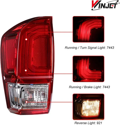 Winjet 2016-2023 Toyota Tacoma OEM Replacement Tail Lights - Chrome/Red OffRoadUSA.com