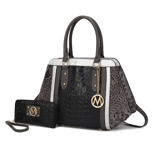 MKF Collection Daisy Croco Women's Satchel Handbag & Wristlet Wallet Set 2 pcs by Mia K - (Color Black Charcoal) EasyOptionXY LLC
