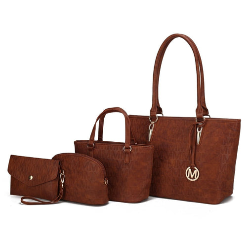 MKF Collection Edelyn Signature M-Embossed 4-Piece Tote Handbag Set - (Color Camel) EasyOptionXY LLC
