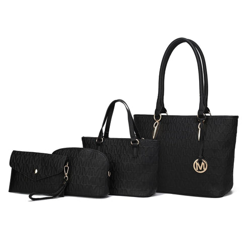 MKF Collection Edelyn Signature M-Embossed 4-Piece Tote Handbag Set - (Color Camel) EasyOptionXY LLC