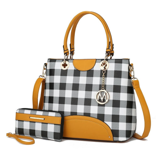 MKF Collection Gabriella Checkers Tote Handbag with Wallet by Mia K. (Color Mustard) EasyOptionXY LLC