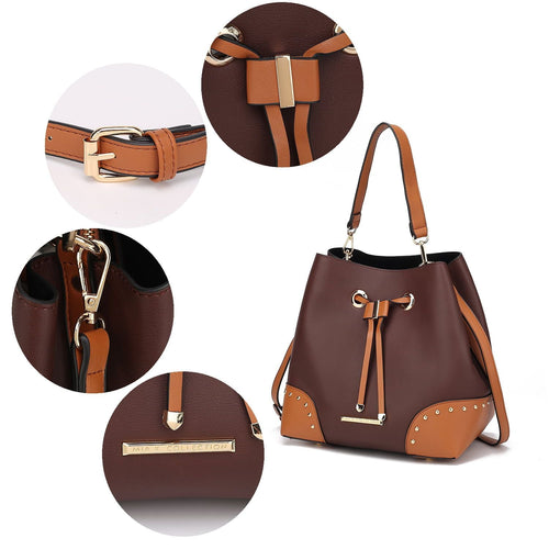 MKF Collection Candice Color Block Bucket Handbag with matching Wallet by Mia K (Color Black/Cognac) EasyOptionXY LLC